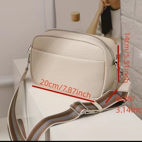 Brand New wide strap cube  PU Leather texture crossbody bag - Picture 5 of 7